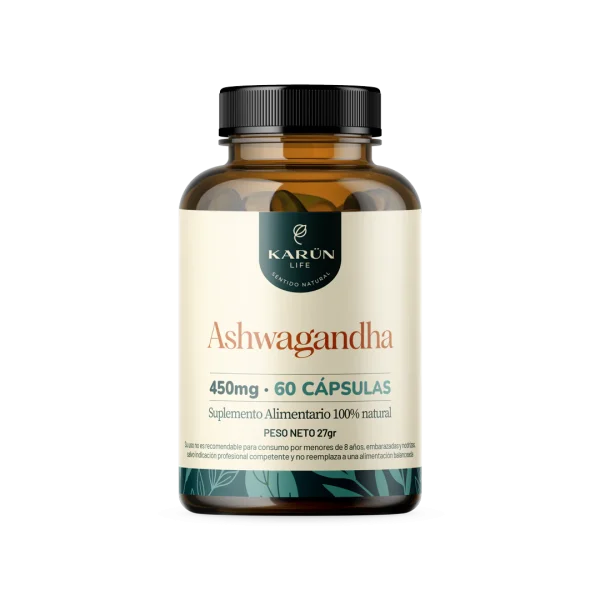 Ashwagandha Karun Life 450 mg - Suplemento natural en 60 cápsulas de raíz de ashwagandha para bienestar y manejo del estrés