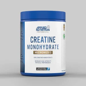 Creatina 500g de Applied Nutrition, envase blanco con etiqueta azul, suplemento en polvo para fuerza y recuperación