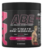 Pre entreno ABE Baddy Berry 375g en polvo. Suplemento sabor manzana ácida con cafeína, creatina y citrulina.