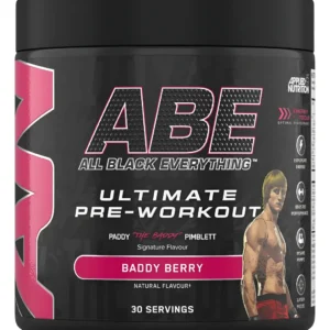 Pre entreno ABE Baddy Berry 375g en polvo. Suplemento sabor manzana ácida con cafeína, creatina y citrulina.
